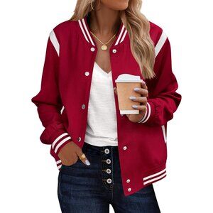 Bomber Jacket Women Varsity Casual Button Down Lightweight 2026 Spring Fashion S